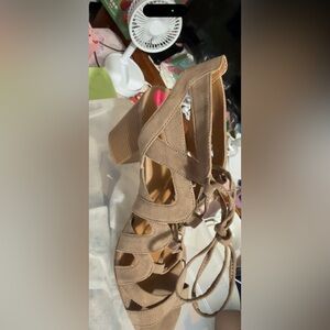 Women's Tan Suede Block Heel Sandals